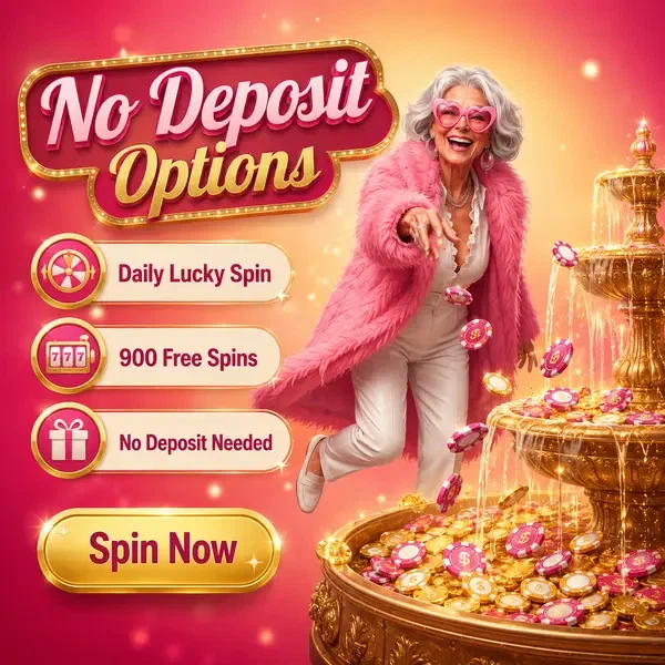 Oudere vrouw gooit fiches in fontein bij Alternatieve Spingranny no deposit bonus viering