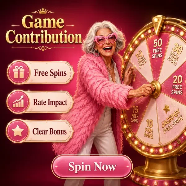Oudere vrouw draait prijzenrad voor gratis spins bij Free Spins Wagering and Game Contribution